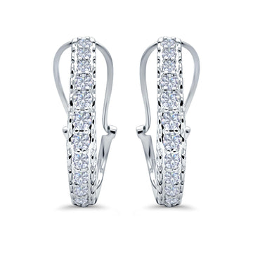 Half Eternity Huggie Hoop Earrings Round Simulated CZ 925 Sterling Silver (18mm)